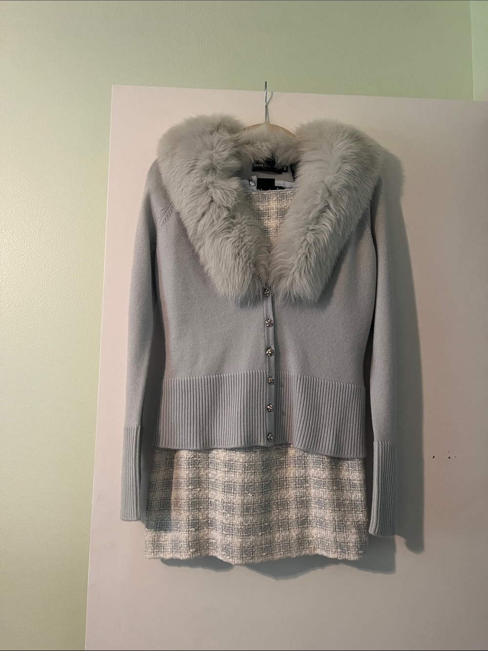Dana Buchman Light Gray Faux-Fur Collar Cardigan
